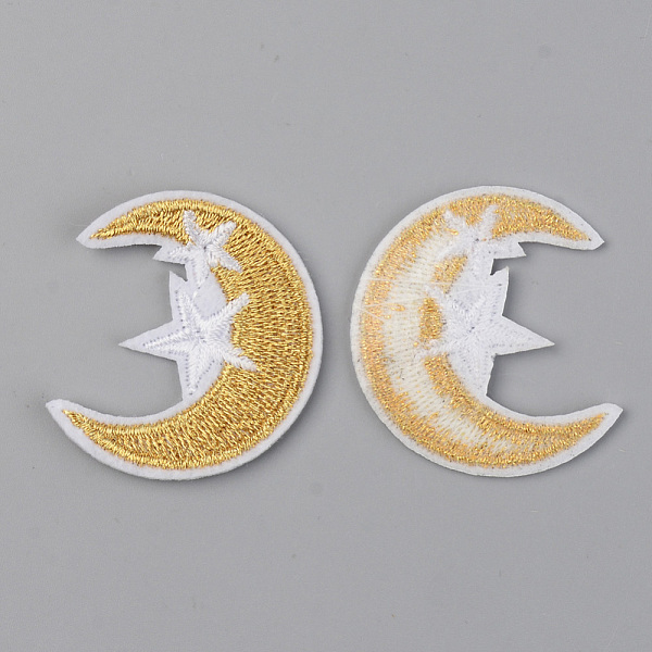 

PandaHall Computerized Embroidery Cloth Iron on/Sew on Patches, Appliques, Costume Accessories, Moon with Star, Gold, 38x34x1.5mm Cloth Moon...