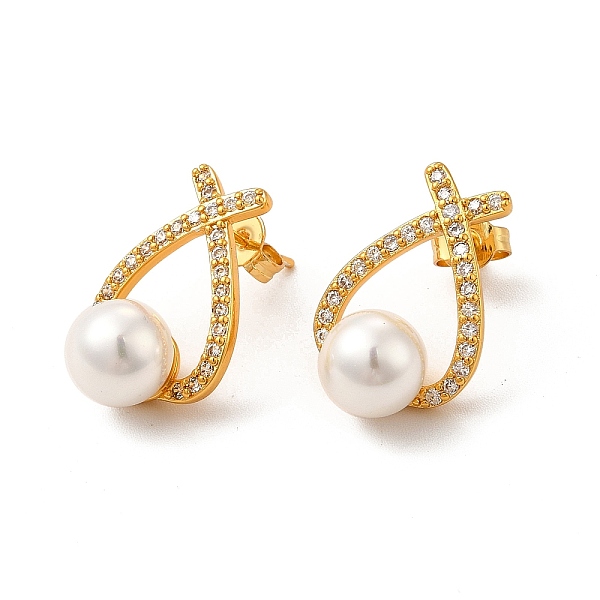 

PandaHall Rack Plating Brass Micro Pave Cubic Zirconia Stud Earrings, Shell Pearl Teardrop Earring for Women, Long-Lasting Plated, Cadmium..., Clear