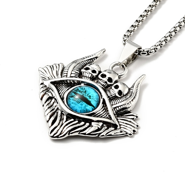 

PandaHall Alloy Skull with Plastic Dragon Eye Pendant Necklace, Gothic Jewelry for Men Women, Blue, 23.23 inch(59cm) Alloy Eye Blue