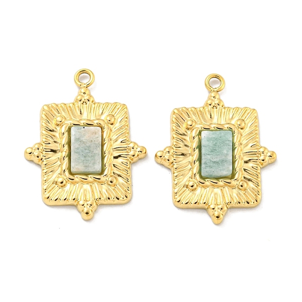 

PandaHall Vacuum Plating 304 Stainless Steel Pendants, Natural Amazonite Rectangle Charms, Real 18K Gold Plated, 19x14x2.5mm, Hole: 1.2mm...