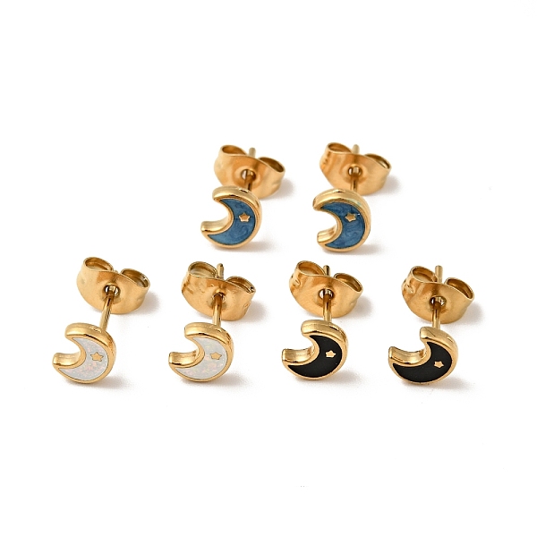 

PandaHall Enamel Crescent Moon with Star Stud Earrings with 316 Surgical Stainless Steel Pins, Gold Plated 304 Stainless Steel Jewelry for..., Multicolor
