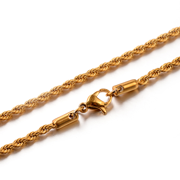 

PandaHall 304 Stainless Steel Rope Chain Necklaces, Golden, 19.7 inch(50cm), 2.2mm 304 Stainless Steel