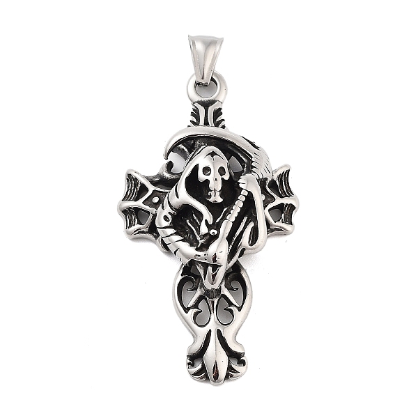 

PandaHall Retro 304 Stainless Steel Big Pendants, Antique Silver, Skull Theme, 63x34x13mm, Hole: 4x9mm 304 Stainless Steel Skull