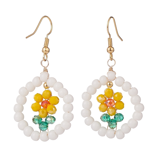 Aretes Colgantes Flor De La Vida Trenzada Con Semilla De Vidrio