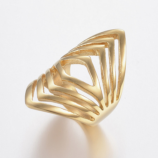 

PandaHall Ion Plating(IP) 304 Stainless Steel Wide Band Finger Rings, Hollow, Golden, Size 9, 19mm 304 Stainless Steel