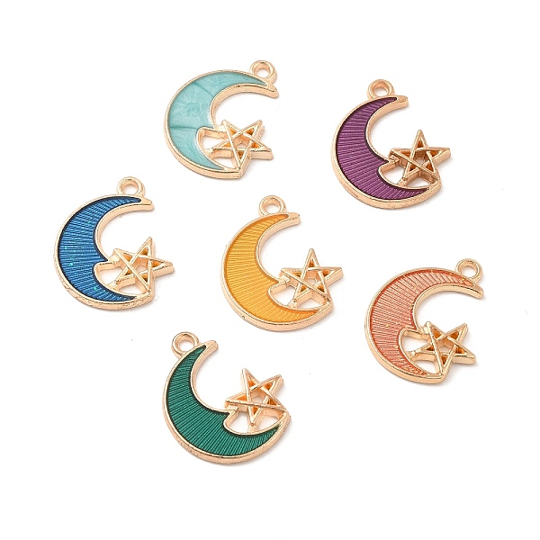

PandaHall Alloy Enamel Pendants, Golden, Moon with Star Charm, Mixed Color, 19.3x15.5x1.8mm, Hole: 1.7mm Alloy+Enamel Moon Multicolor