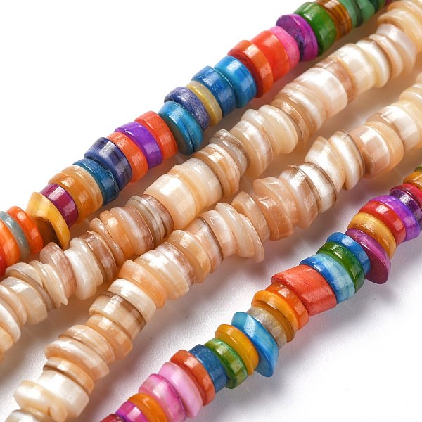 

PandaHall Natural Freshwater Shell Beads Strands, Heishi Beads, Flat Round/Disc, Mixed Color, 5~7x1.5~2.5mm, Hole: 1.2mm, about..., Multicolor