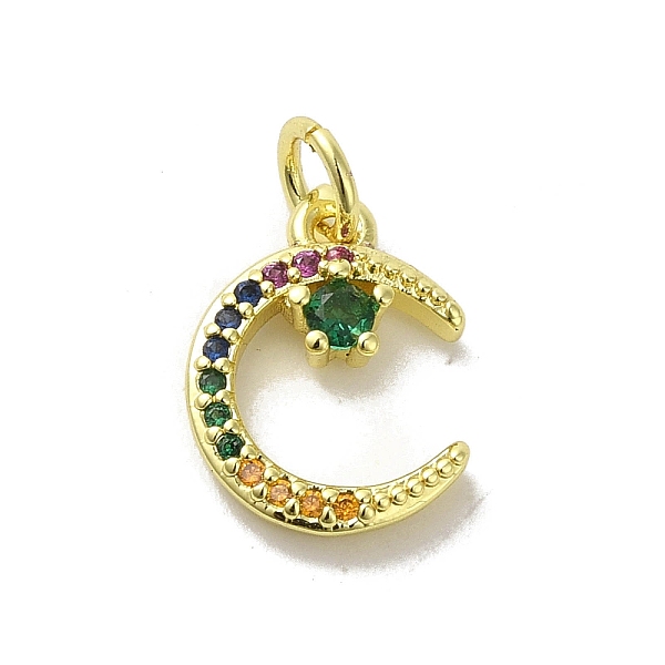 

PandaHall Real 18K Gold Plated Brass Pave Cubic Zirconia Pendants, with Jump Rings, Moon, Colorful, 13.5x10x3mm, Hole: 3mm Brass+Cubic...