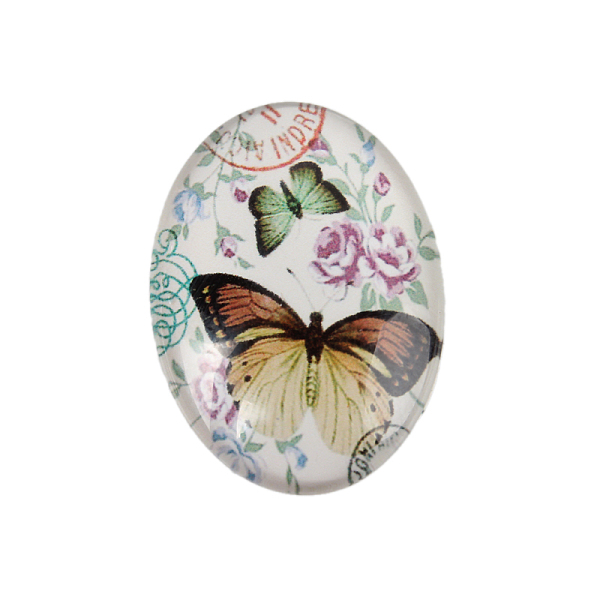 

PandaHall Butterfly Printed Glass Oval Cabochons, Colorful, 25x18x6mm Glass Oval