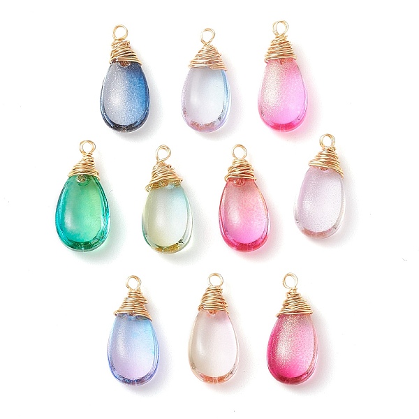 

PandaHall Transparent Glass Pendants, with Real 18K Gold Plated Copper Wire Loops, Teardrop Charms, Mixed Color, 18x8x4.5mm, Hole: 1.8mm..., Multicolor