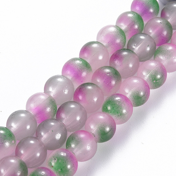 

PandaHall Spray Painted Glass Beads Strands, Round, Thistle, 8x7.5mm, Hole: 1.4mm, about 50~51pcs/strand, 14.57~14.96 inches(37~38cm) Glass..., Purple