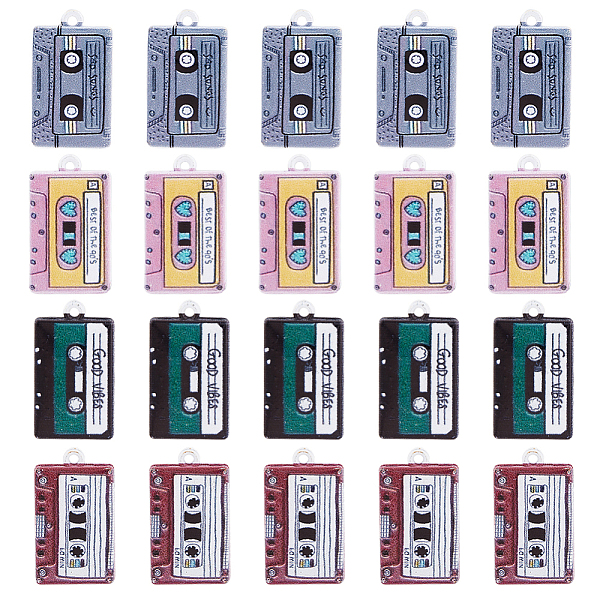 PandaHall DICOSMETIC 24pcs 4 Colors Baking Paint Alloy Pendants, Music Tape Shape Charm, Mixed Color, 26x15x2.5mm, Hole: 1.4mm, 6pcs/color...