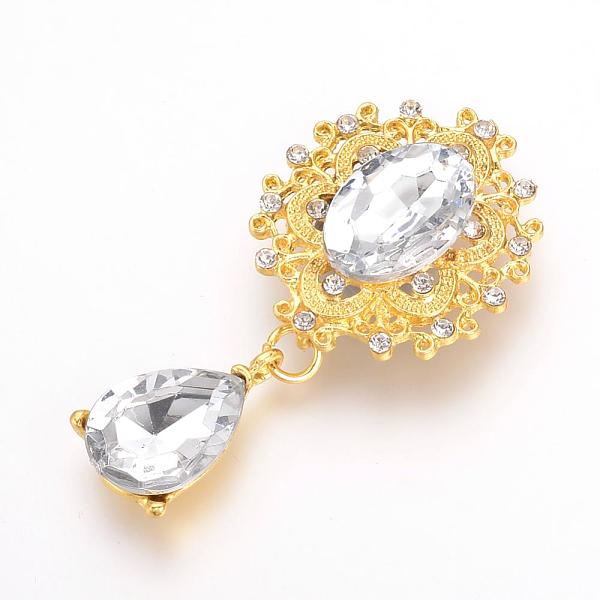 

PandaHall Alloy Flat Back Cabochons, with Acrylic Rhinestones, Oval and Teardrop, Golden, Faceted, Clear, 56x28x6mm, Pendant: 23x14x6mm...