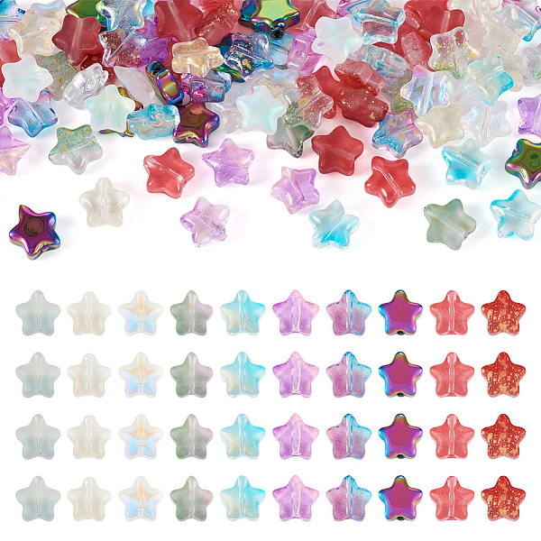 

PandaHall 100Pcs 10 Styles Transparent Glass Beads, Star, Electroplate & Spray Painted, Mixed Color, 8~8.5x8~8.5x4mm, Hole: 0.8~1mm..., Multicolor