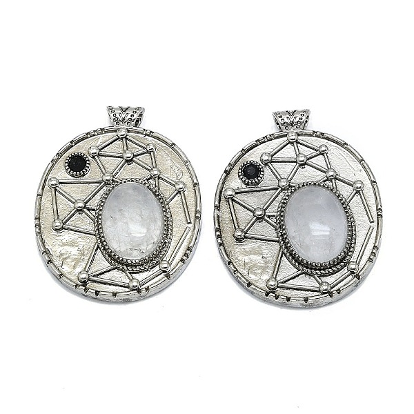 

PandaHall Natural Quartz Crystal Rock Crystal Oval Pendants, Rack Plating Antique Silver Plated Brass Pave Rhinestone Oval Charms, Cadmium...