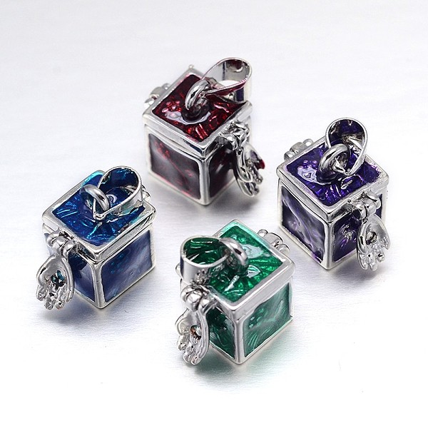 

PandaHall Cube with Flower Pattern Rack Plating Brass Enamel Prayer Box Pendants, Wish Box, Mixed Color, 16x10x17mm, Hole: 5x3mm Brass Cube..., Multicolor