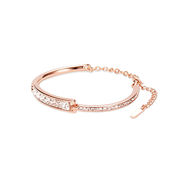 

PandaHall SHEGRACE Brass Bangles, with Austrian Crystal Bangles(Chain Extenders Random Style), Rose Gold, 150mm Brass Clear