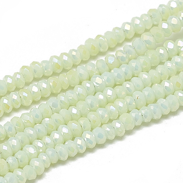

PandaHall Electroplate Opaque Solid Color Glass Beads Strands, Faceted, Rondelle, Honeydew, 2.5x1.5mm, Hole: 0.8mm, about 160~165pcs/strand..., Green