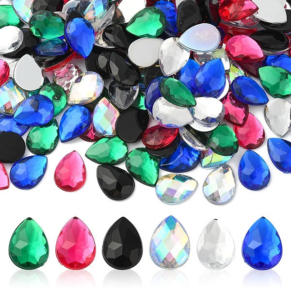 180 Stück 6 Farben Acryl-Strass-Cabochons Mit Flacher Rückseite.