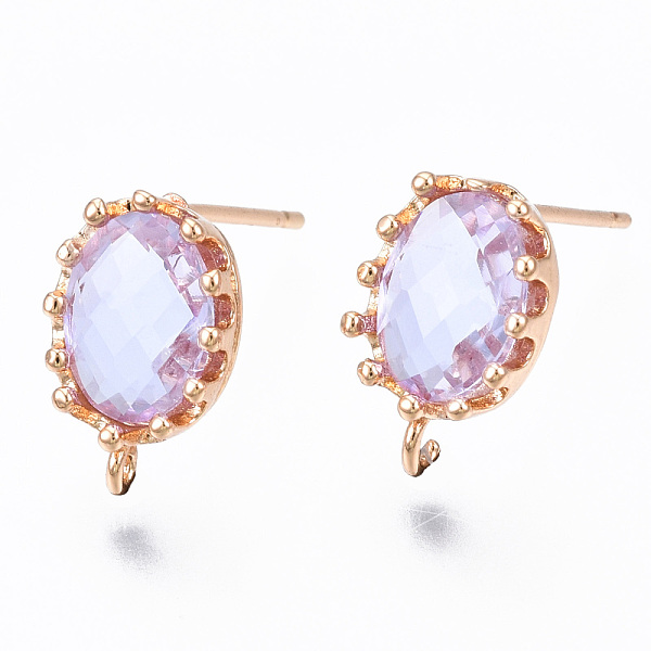 

PandaHall Brass Stud Earring Findings, with Glass and Loop, Long-Lasting Plated, Oval, Light Gold, Pearl Pink, 11.5x7.5mm, Hole: 1mm, Pin...