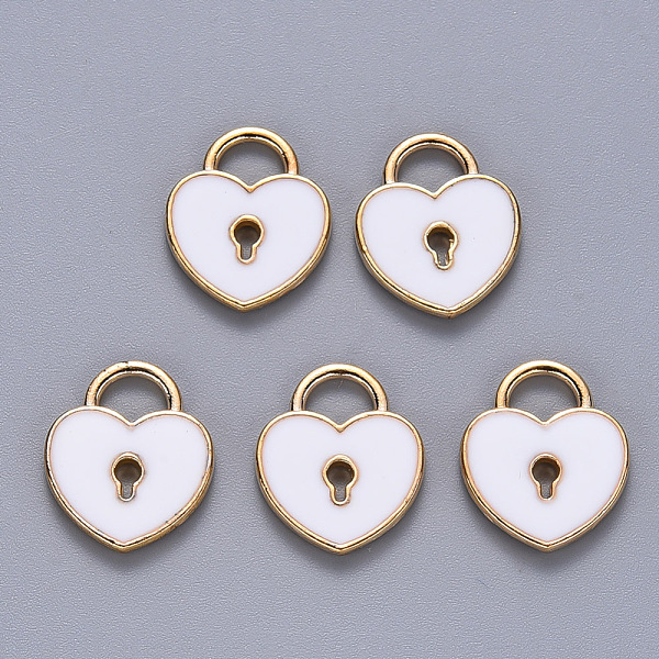 

PandaHall Alloy Enamel Charms, Heart Lock, Light Gold, White, 13x11x1.5mm, Hole: 3x4mm Alloy+Enamel Heart White