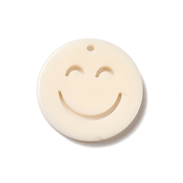 

PandaHall Opaque Acrylic Pendants, Flat Round with Smiling Face, Floral White, 19.5x2mm, Hole: 1.4mm Acrylic Flat Round