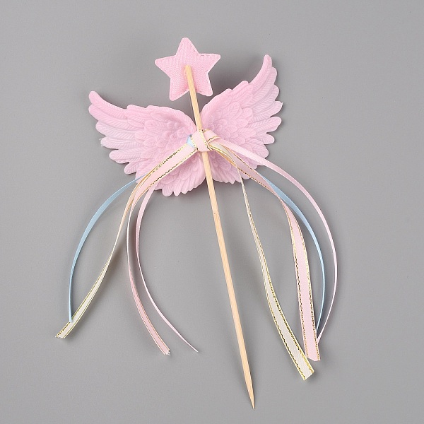 

PandaHall Resin Wing & Star Cake Topper, with Skewer and Ribbon Cake Decorating Supplies, for Birthday Party Decoration, Pink, 198x105x30mm...