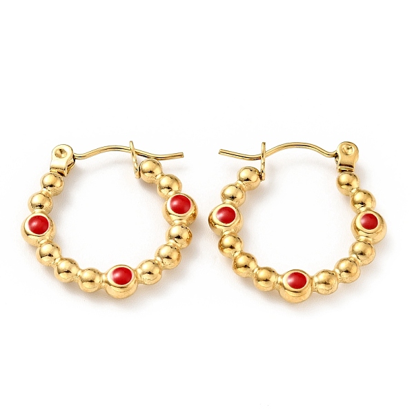 

PandaHall Ion Plating(IP) 304 Stainless Steel Twist Teardrop Hoop Earrings with Enamel for Women, Golden, Red, 20.5x20x3mm, Pin: 0.8mm 304...