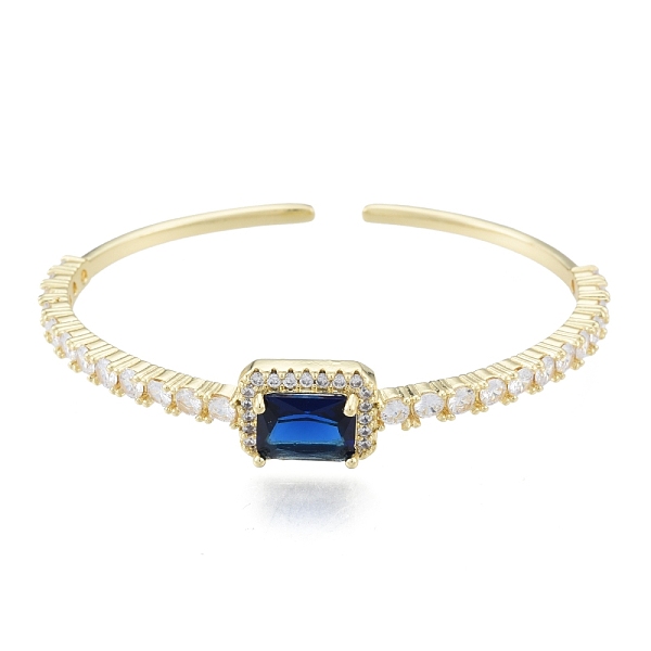 

PandaHall Cubic Zirconia Rectangle Open Cuff Bangle, Real 18K Gold Plated Brass Jewelry for Women, Medium Blue, Inner Diameter: 1-3/4x2-1/4...