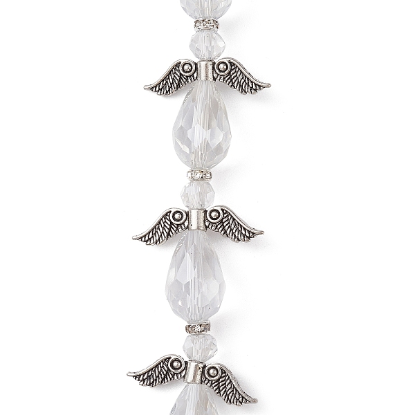

PandaHall Angel Fairy Shape Electroplate Transparent Glass Beads Strands, with Tibetan Style Alloy Wing Beads and Nylon Wire, Clear...