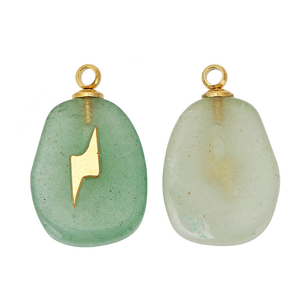 

PandaHall Natural Green Aventurine Pendants, Oval Charms with Golden Tone Stainless Steel Lightning Slice, 17x11mm, Hole: 1.5mm Green...