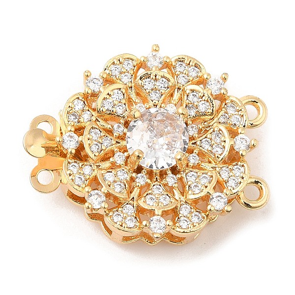 

PandaHall Brass Micro Pave Clear Cubic Zirconia Box Clasps, 2-Strand, 4-Hole, with Clear Glass Rhinestone, Flower, 19.5x24.5x9mm, Hole...
