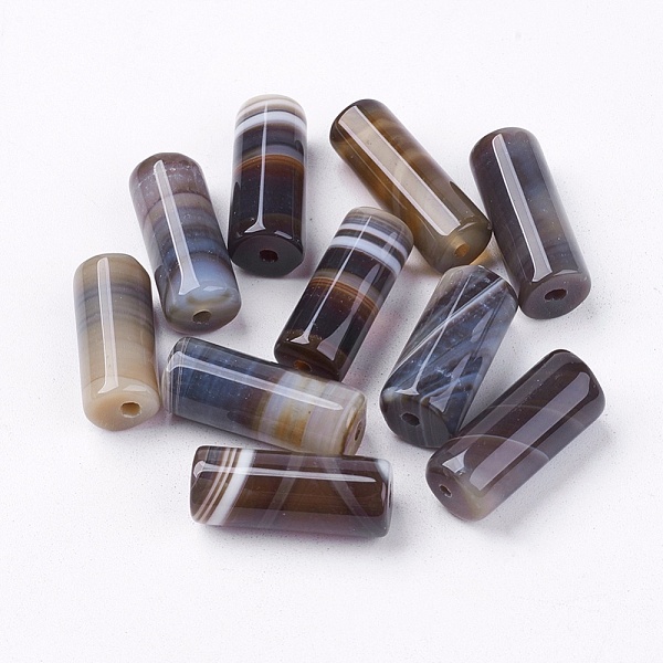 

PandaHall Natural Striped Agate/Banded Agate Beads, Dyed, Column, Coconut Brown, 20x8mm, Hole: 1.5mm Banded Agate Column