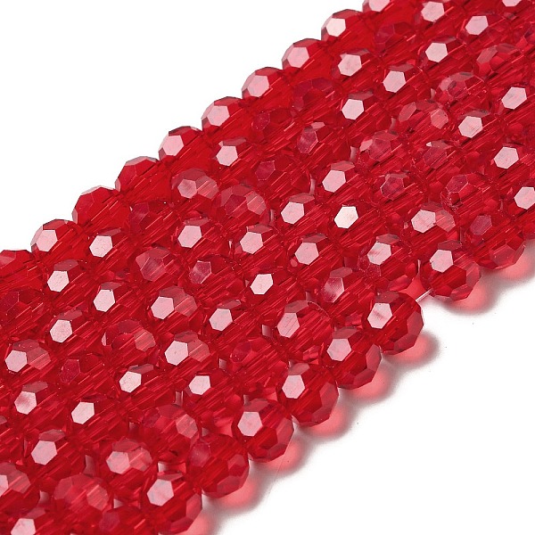 

PandaHall Transparent Glass Beads, Faceted(32 Facets), Round, FireBrick, 8mm, Hole: 1mm, about 65~67pcs/strand, 49~50cm Glass Round Red