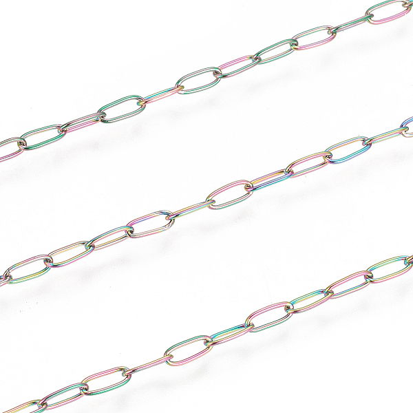 

PandaHall Ion Plating(IP) 304 Stainless Steel Paperclip Chains, Soldered, with Spool, Rainbow Color, 4.8x2.5x0.5mm, about 65.61 Feet...