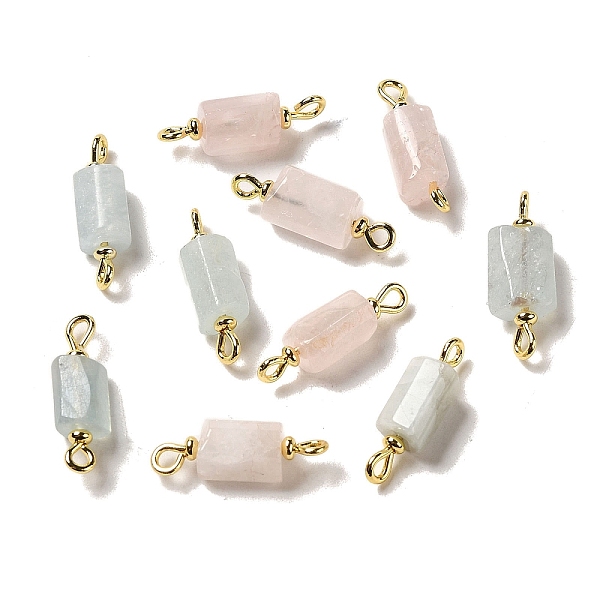 

PandaHall Natural Rose Quartz/Aquamarine Connector Charms, Faceted Column Links with Real 18K Gold Plated Brass Double Loops...
