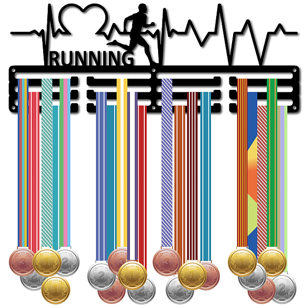 

PandaHall CREATCABIN Running Medal Holder Display Hanger Medal Wall Mount Frame Shelf Sports Medals Hanger Black Electrocardiogram Wall...