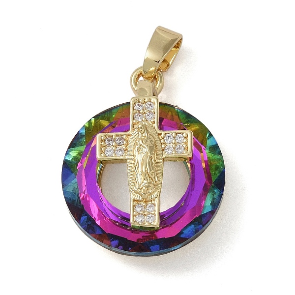 

PandaHall Brass Micro Pave Cubic Zirconia with Glass Pendents, Long-Lasting Plated, Cross, Magenta, 25x20x10mm, Hole: 6x3mm Brass+Cubic..., Pink