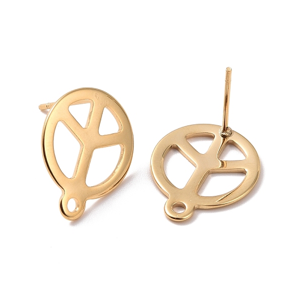 

PandaHall 201 Stainless Steel Stud Earring Findings, with Horizontal Loop and 316 Stainless Steel Pin, Flat Round with Peace Sign, Real 24K...