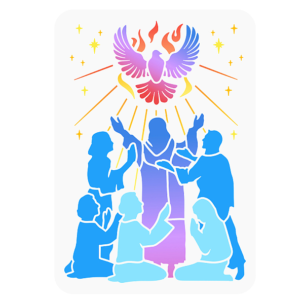 

PandaHall FINGERINSPIRE Pentecost Holy Spirit Stencil 11.7x8.3 inch Hollow Out The Father Religious Man Woman Stencil Reusable Pigeon Fire...