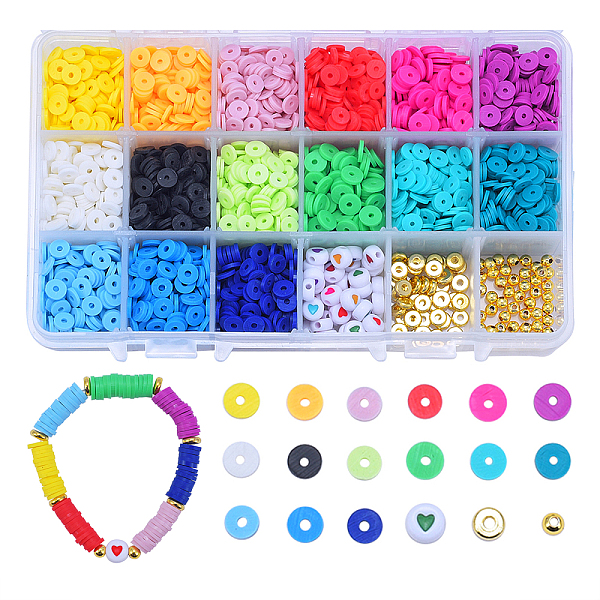 

PandaHall Flat Round Handmade Polymer Clay Beads, Disc Heishi Beads for Hawaiian Earring Bracelet Necklace Jewelry Making, Mixed Color..., Multicolor