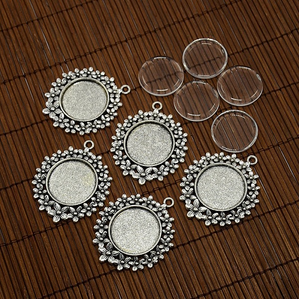 

PandaHall 25mm Clear Domed Glass Cabochon Cover and Alloy Flower Blank Settings for DIY Portrait Pendant Making, Cadmium Free & Nickel Free...