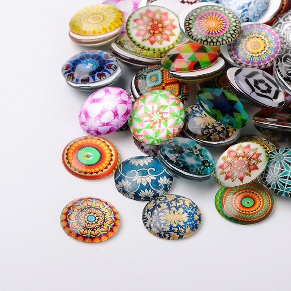 

PandaHall Mosaic Printed Glass Half Round/Dome Cabochons, Mixed Color, 20x6mm Glass Half Round Multicolor