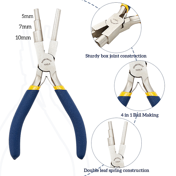 BENECREAT 3-Step Wire Looping Pliers Jewelry Looping Forming Pliers With Non-Slip Comfort Grip Handle For 3mm To 9.5mm Loops And Jump Rings