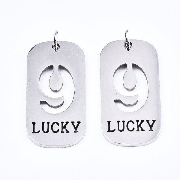 

PandaHall 201 Stainless Steel Pendants, Laser Cut, with Jump Rings, Rectangle with Number and Word LUCKY, Stainless Steel Color, Num.9...