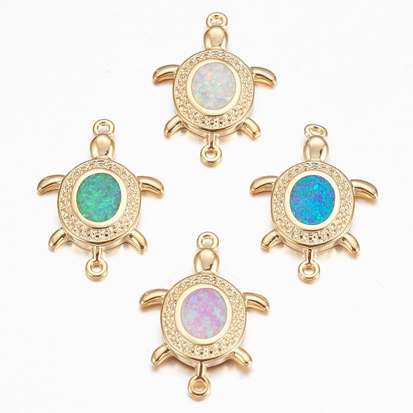 

PandaHall Synthetic Opal Links connectors, with Rhinestone and Brass Findings, Tortoise, Golden, Mixed Color, 20x13.5x2.5mm, Hole: 1mm Brass..., Multicolor