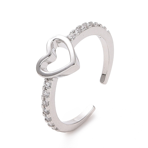 

PandaHall Clear Cubic Zirconia Hollow Out Heart Open Cuff Ring, Brass Jewelry for Women, Platinum, US Size 7 1/2(17.7mm) Brass+Cubic...