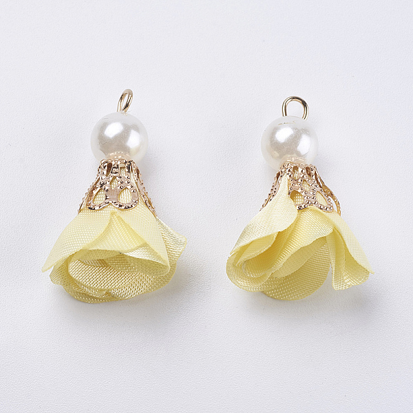 

PandaHall Nylon Pendant Decorations, with Iron Findings, and Acrylic Pearl Beads, Flower, Light Gold, Yellow, 30x27mm, Hole: 2mm Nylon...