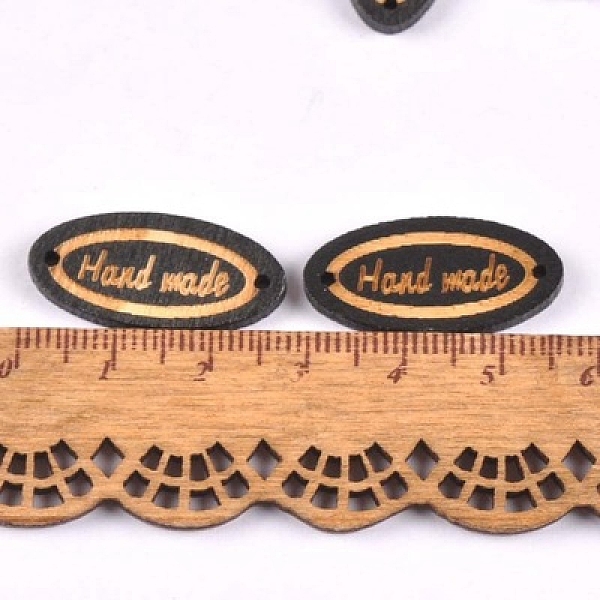 

PandaHall Schima Superba Wood Links, Oval with Word Handmade, Black, 13x27mm, Hole: 1.5mm Wood Oval Black