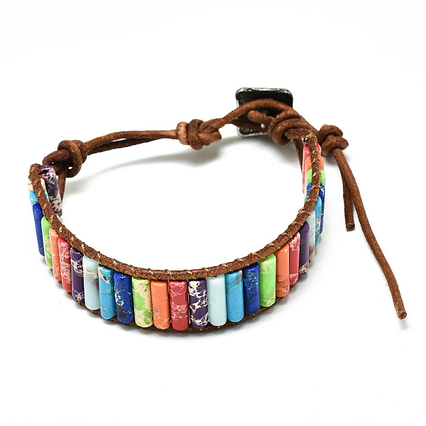 

PandaHall Cowhide Leather Cord Bracelets, with Column Natural Regalite/Imperial Jasper/Sea Sediment Jasper Beads and Alloy Findings, 9~11...
